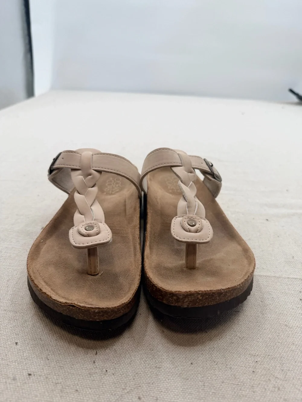 Women’s Neutral Braided Toe-Post Sandals - Beige